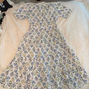 LOFT White Maxi Dress with Blue & Green Floral Print